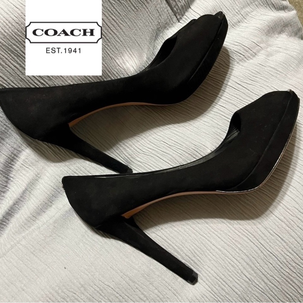 Coach Women's Selma Platform Suede High Heel Open Toe Black High SZ 11B